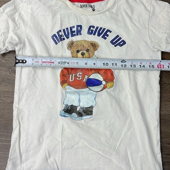 Seven Souls USA Bear Never Give Up Short Sleeve Tee, size 10-12 - Picture 5 of 6